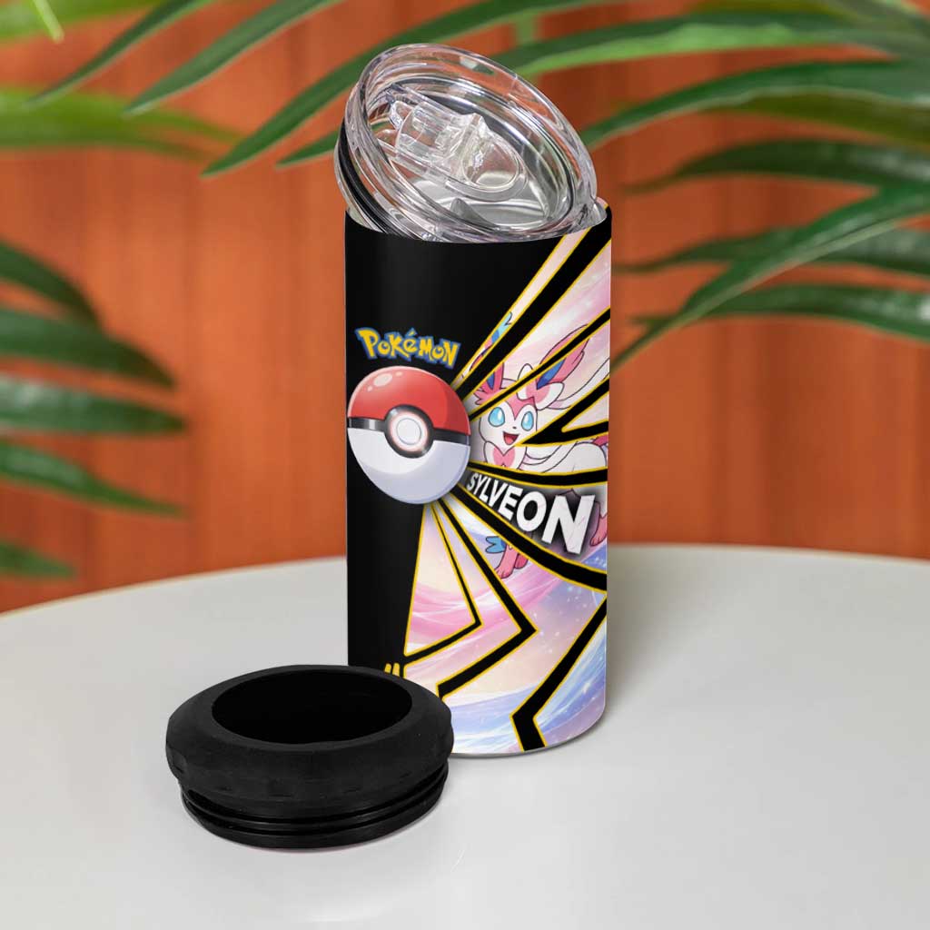 Sylveon Poké 4 in 1 Can Cooler Tumbler Pastel Ribbon Comic Style