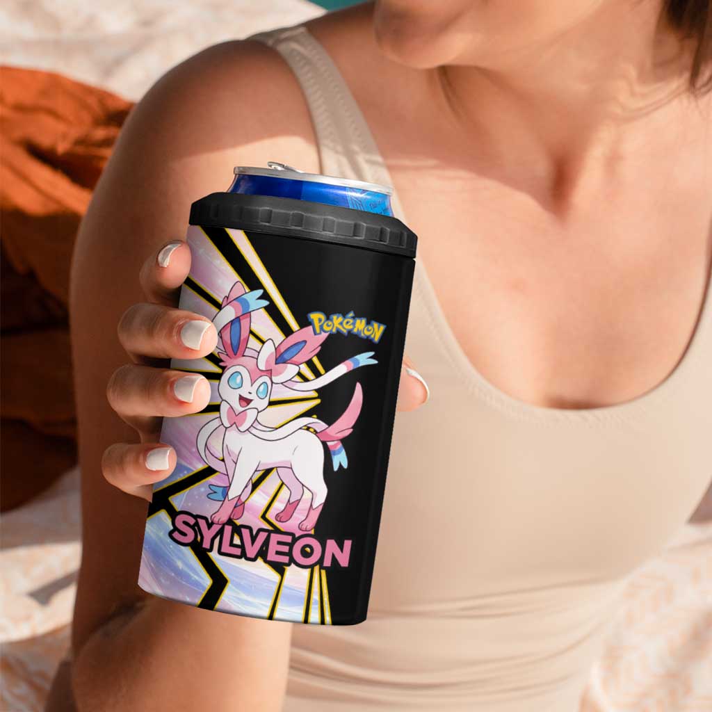 Sylveon Poké 4 in 1 Can Cooler Tumbler Pastel Ribbon Comic Style