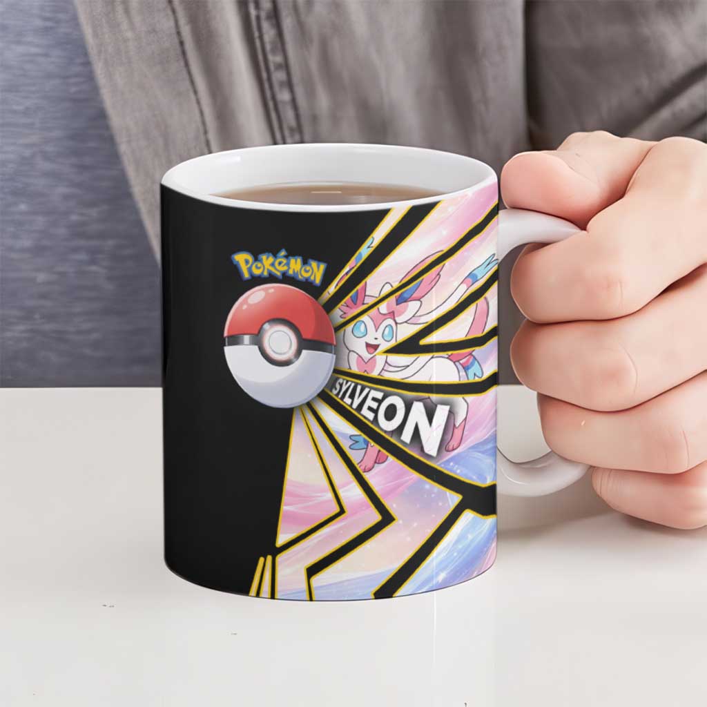 Sylveon Poké Ceramic Mug Pastel Ribbon Comic Style