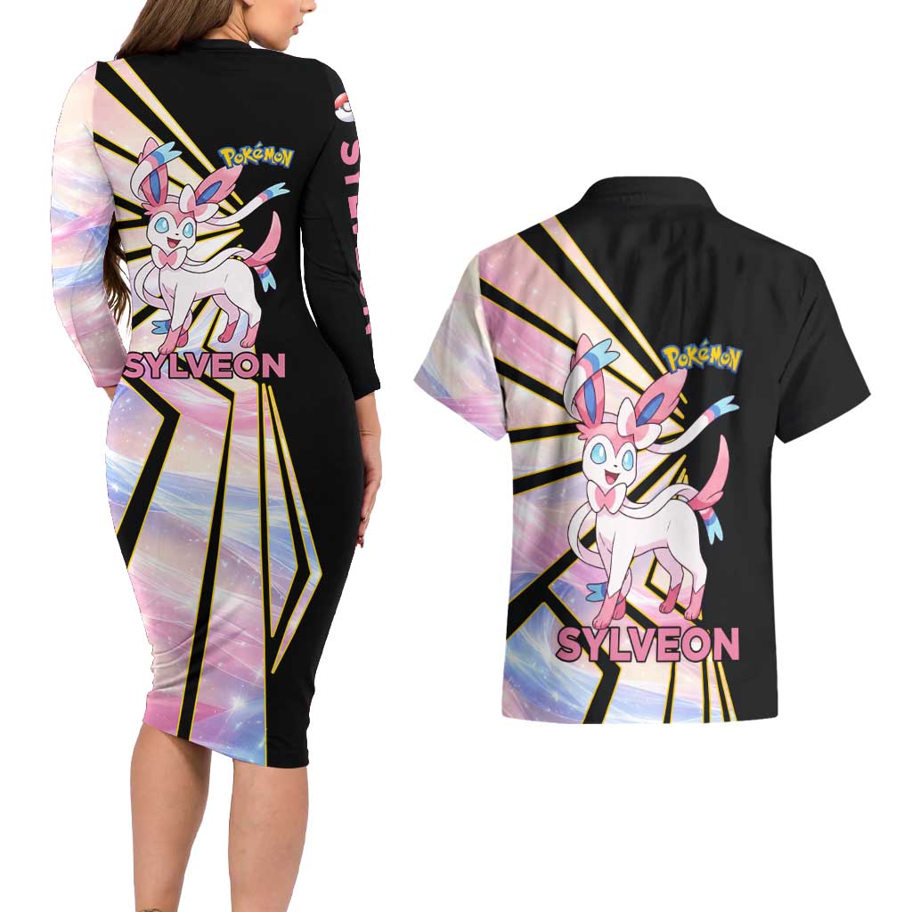 Sylveon Poké Couples Matching Long Sleeve Bodycon Dress and Hawaiian Shirt Pastel Ribbon Comic Style