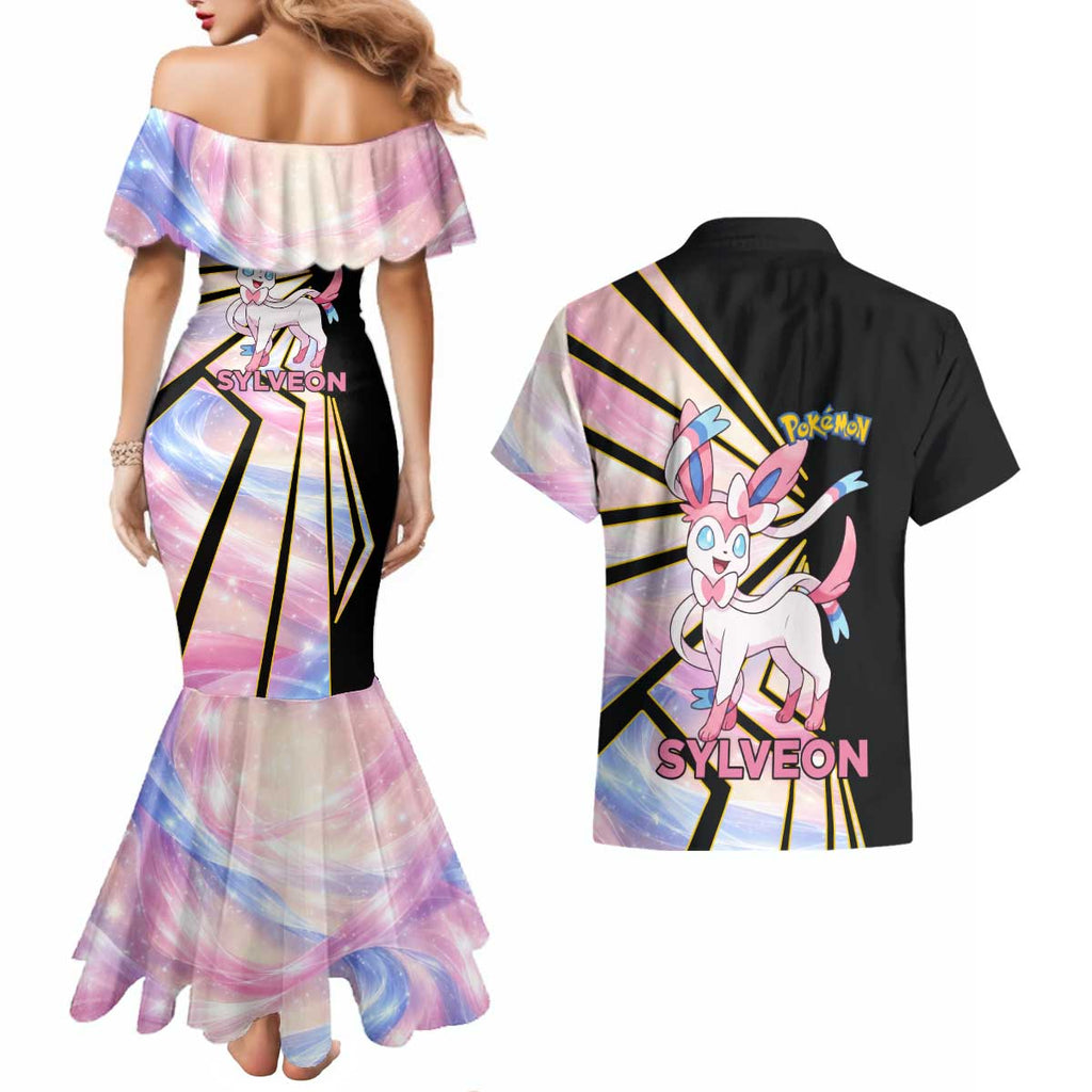 Sylveon Poké Couples Matching Mermaid Dress and Hawaiian Shirt Pastel Ribbon Comic Style