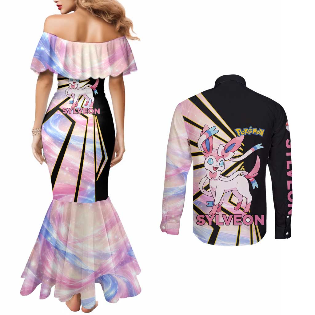 Sylveon Poké Couples Matching Mermaid Dress and Long Sleeve Button Shirt Pastel Ribbon Comic Style