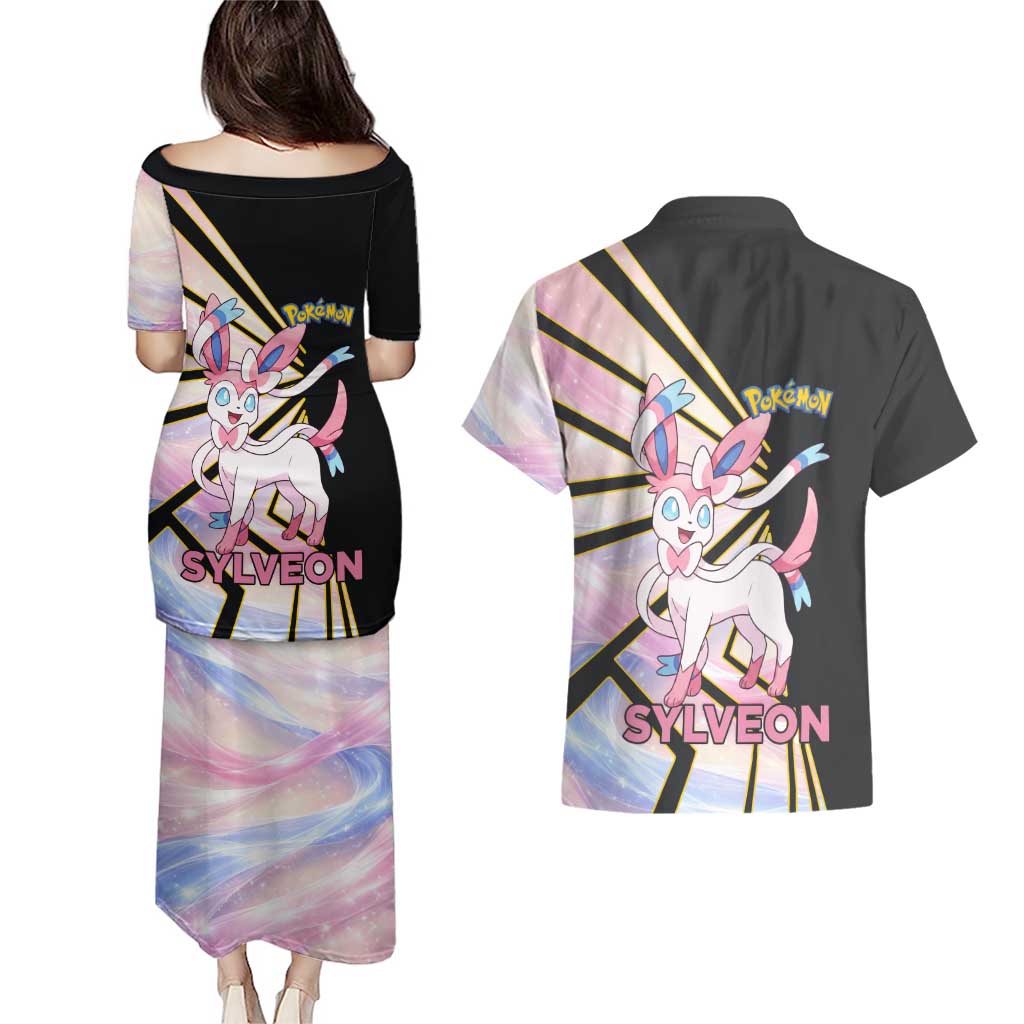 Sylveon Poké Couples Matching Puletasi and Hawaiian Shirt Pastel Ribbon Comic Style