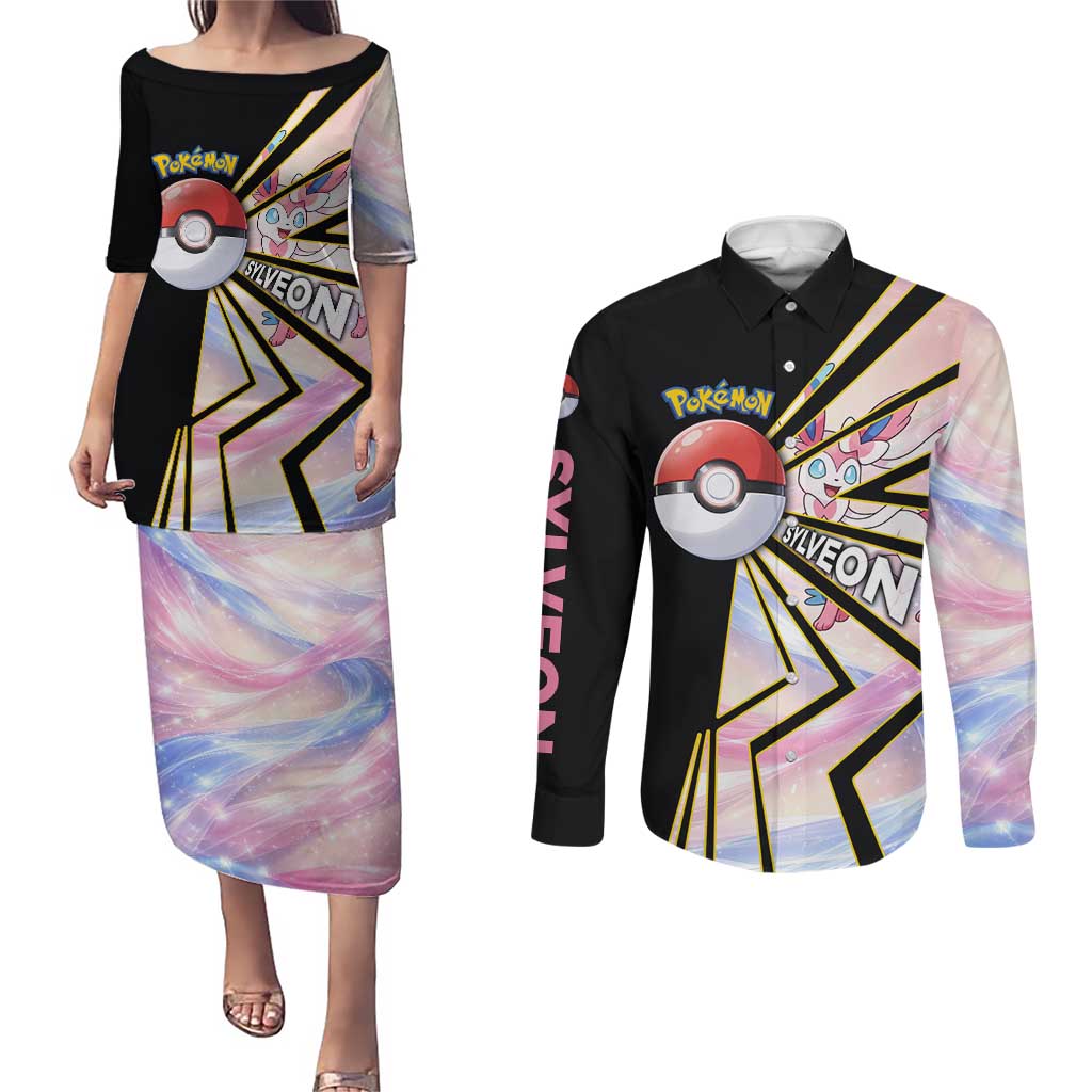 Sylveon Poké Couples Matching Puletasi and Long Sleeve Button Shirt Pastel Ribbon Comic Style