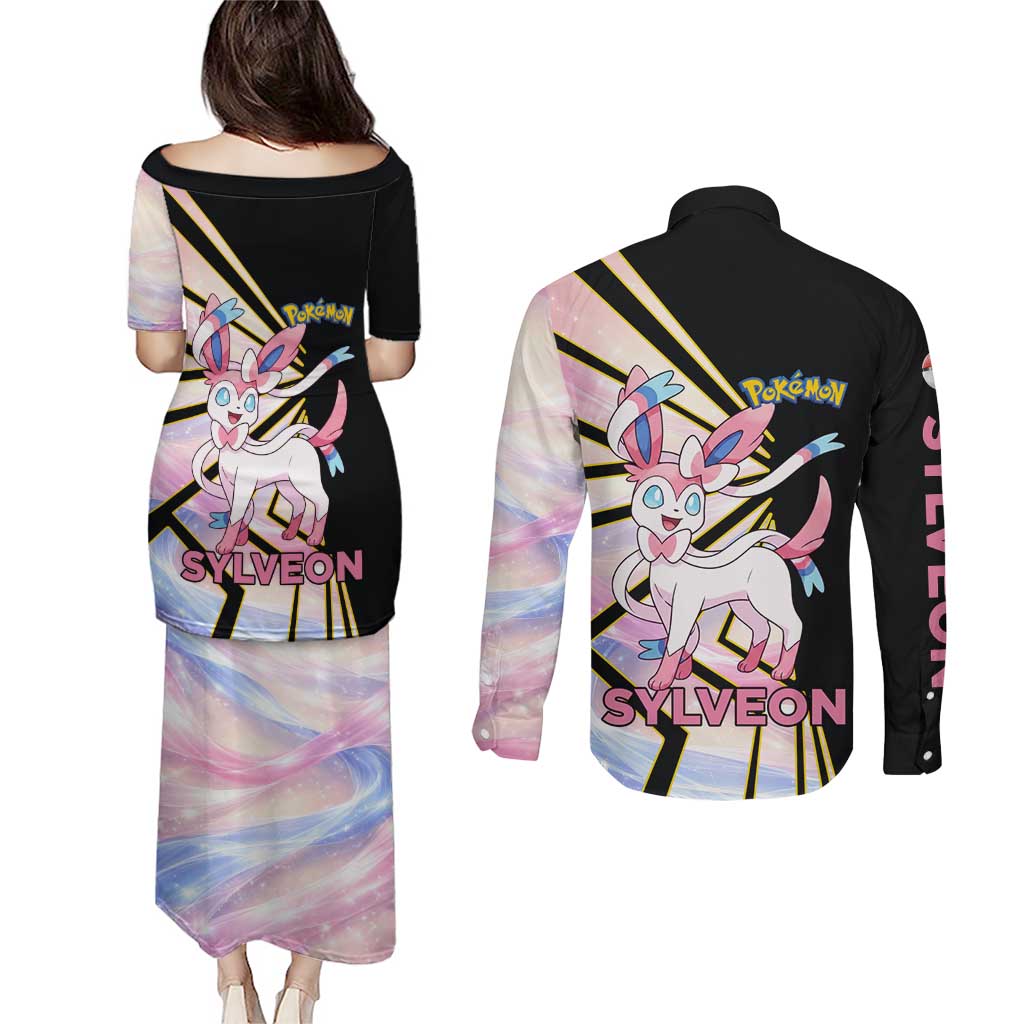 Sylveon Poké Couples Matching Puletasi and Long Sleeve Button Shirt Pastel Ribbon Comic Style