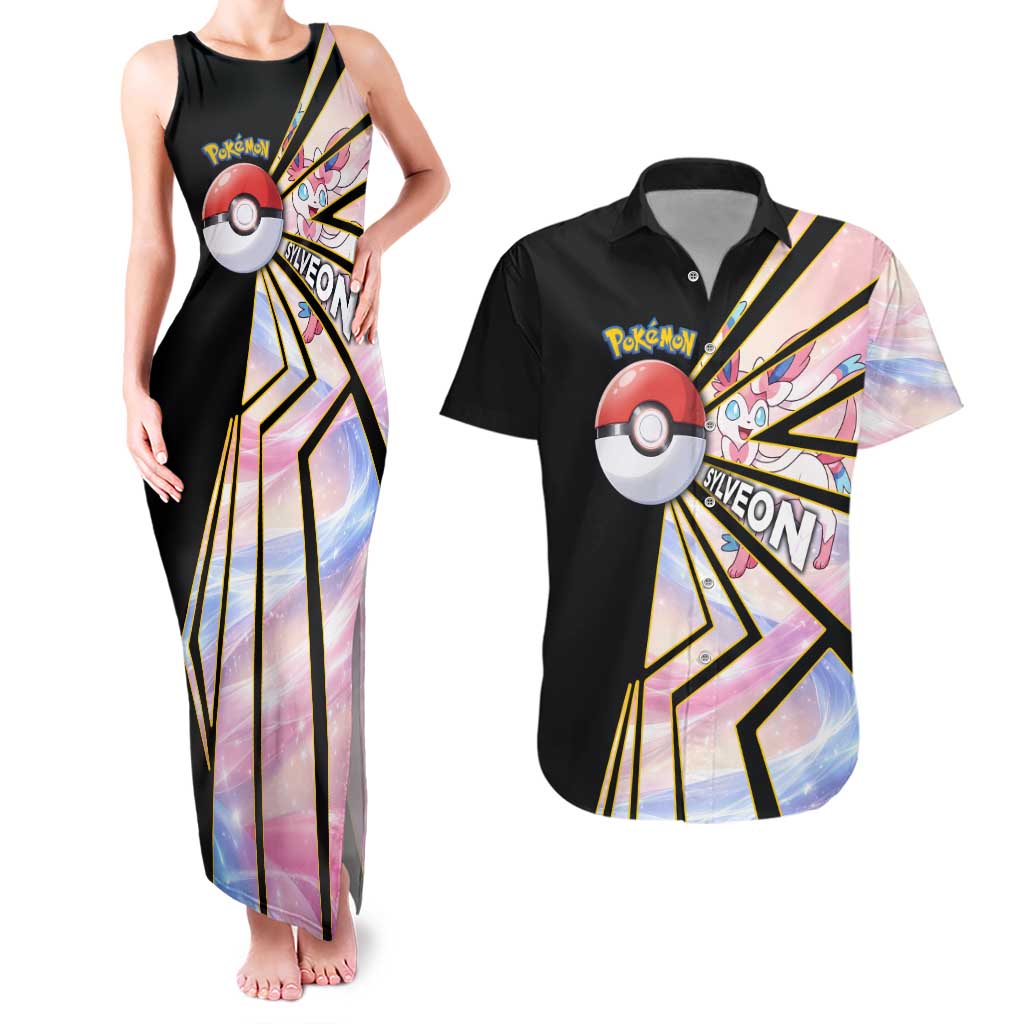 Sylveon Poké Couples Matching Tank Maxi Dress and Hawaiian Shirt Pastel Ribbon Comic Style