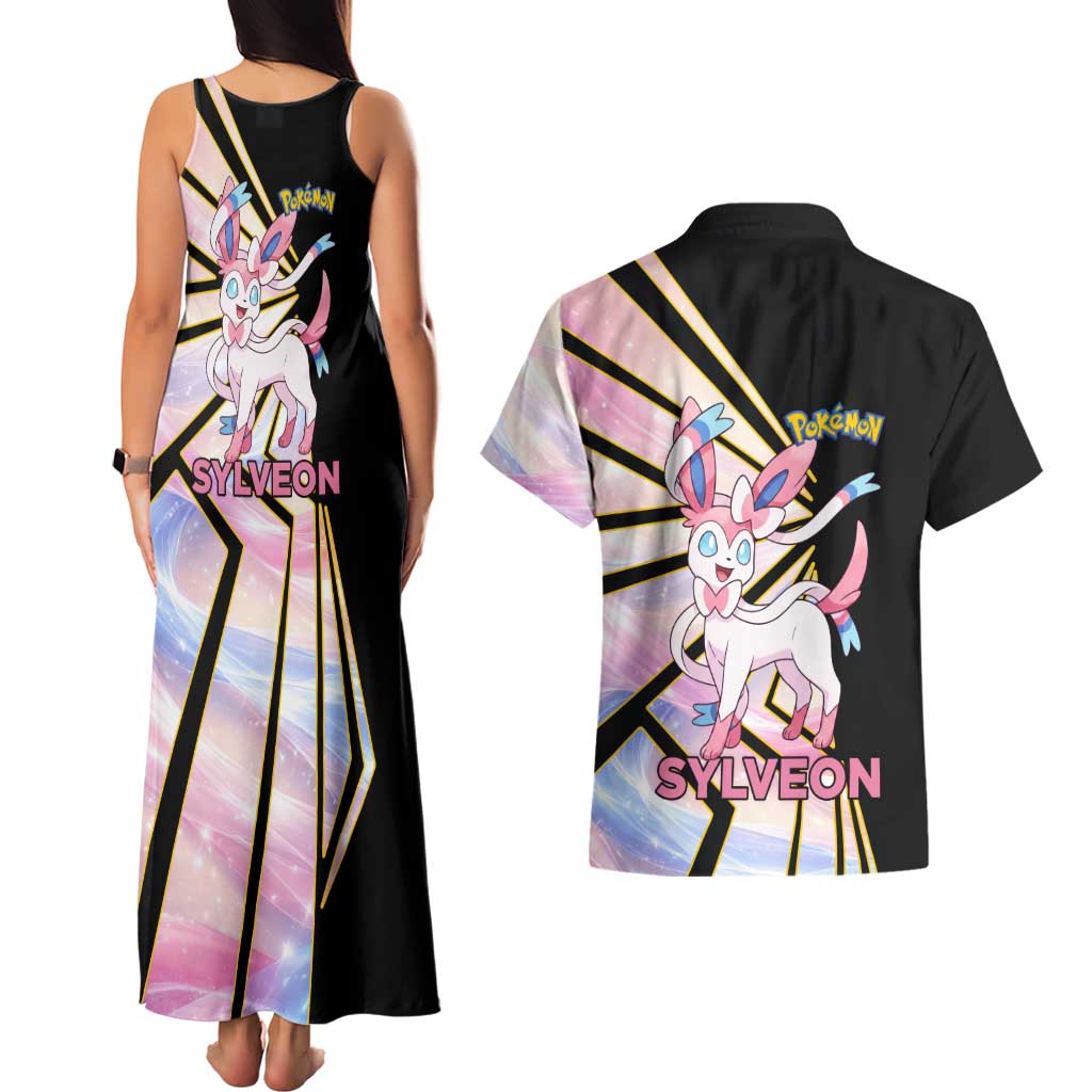 Sylveon Poké Couples Matching Tank Maxi Dress and Hawaiian Shirt Pastel Ribbon Comic Style
