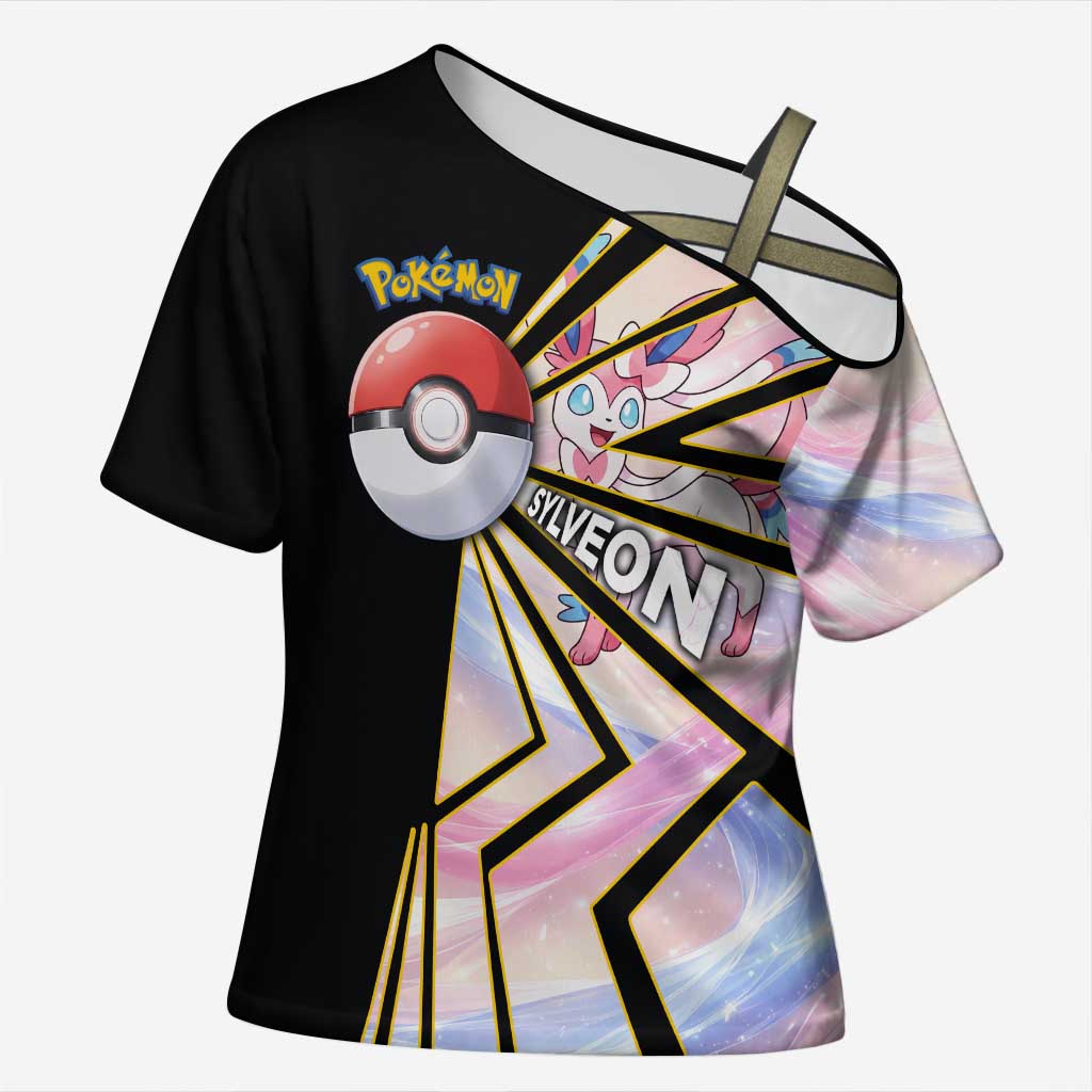 Sylveon Poké Cross Shoulder Shirt Pastel Ribbon Comic Style