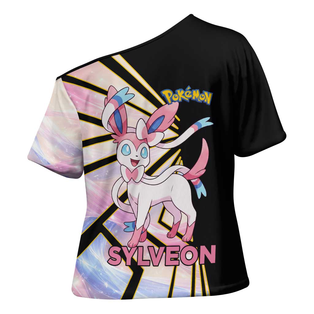 Sylveon Poké Cross Shoulder Shirt Pastel Ribbon Comic Style