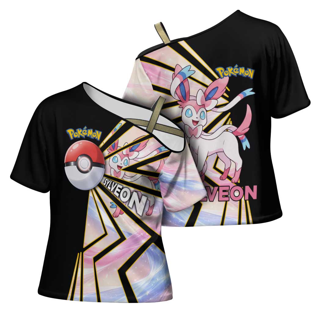 Sylveon Poké Cross Shoulder Shirt Pastel Ribbon Comic Style