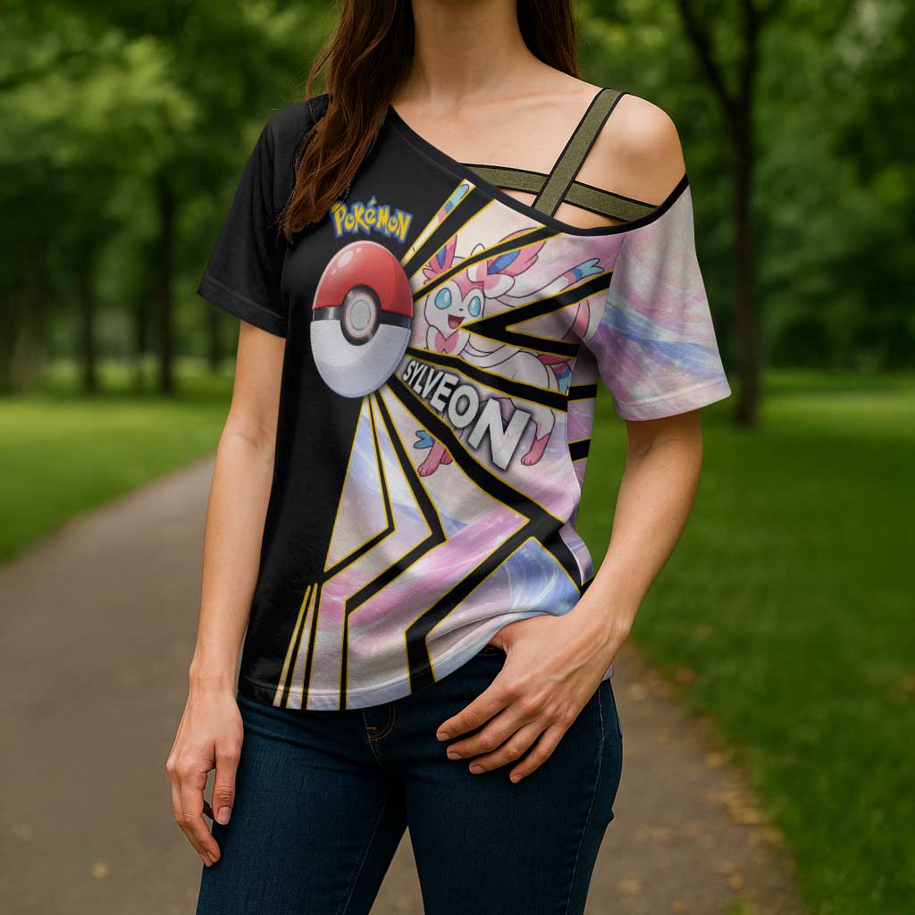 Sylveon Poké Cross Shoulder Shirt Pastel Ribbon Comic Style
