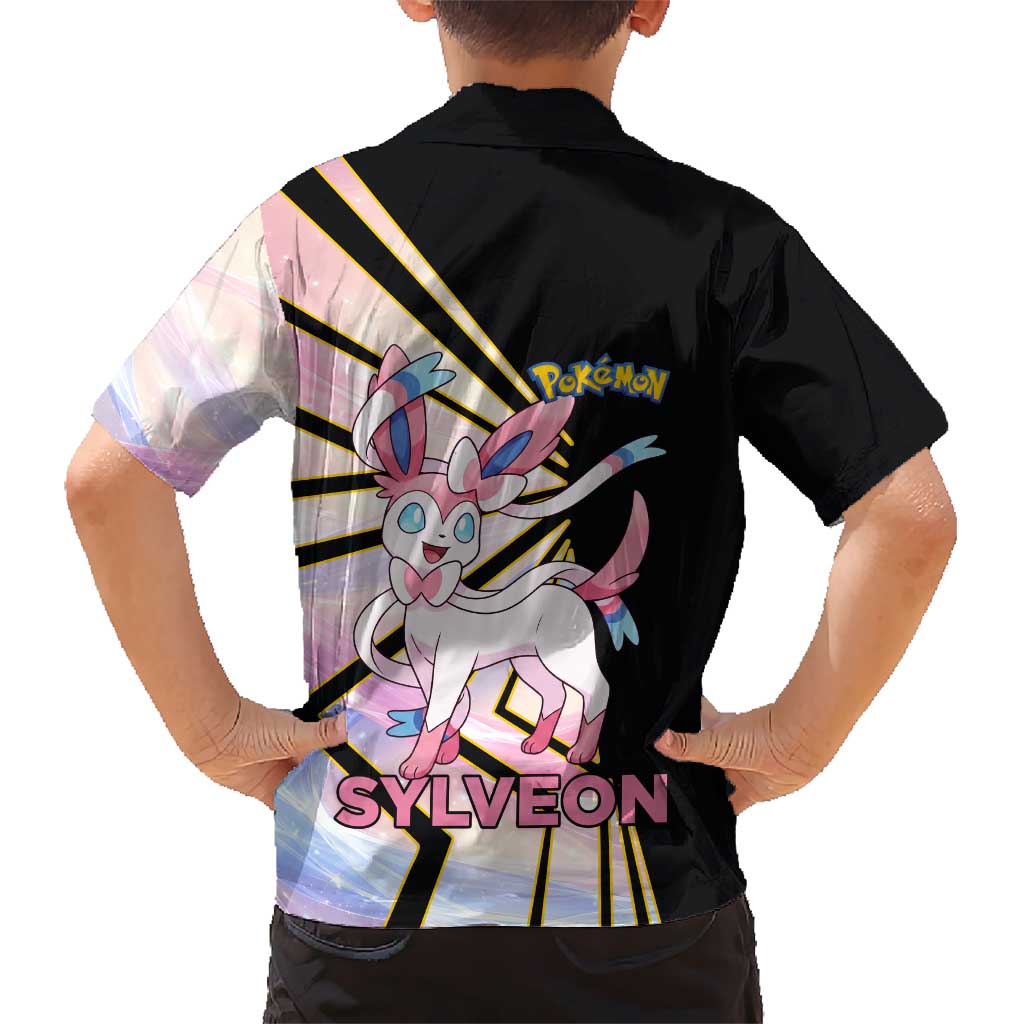 Sylveon Poké Family Matching Long Sleeve Bodycon Dress and Hawaiian Shirt Pastel Ribbon Comic Style