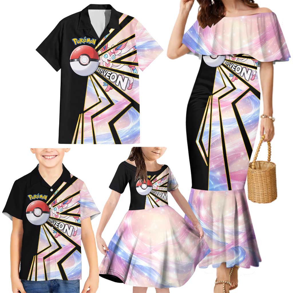 Sylveon Poké Family Matching Mermaid Dress and Hawaiian Shirt Pastel Ribbon Comic Style