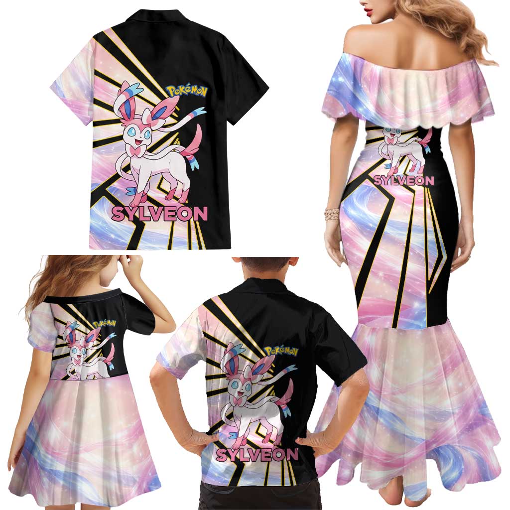 Sylveon Poké Family Matching Mermaid Dress and Hawaiian Shirt Pastel Ribbon Comic Style