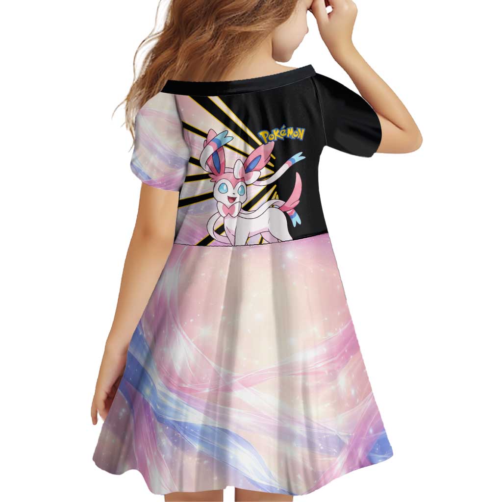 Sylveon Poké Family Matching Off Shoulder Maxi Dress and Hawaiian Shirt Pastel Ribbon Comic Style