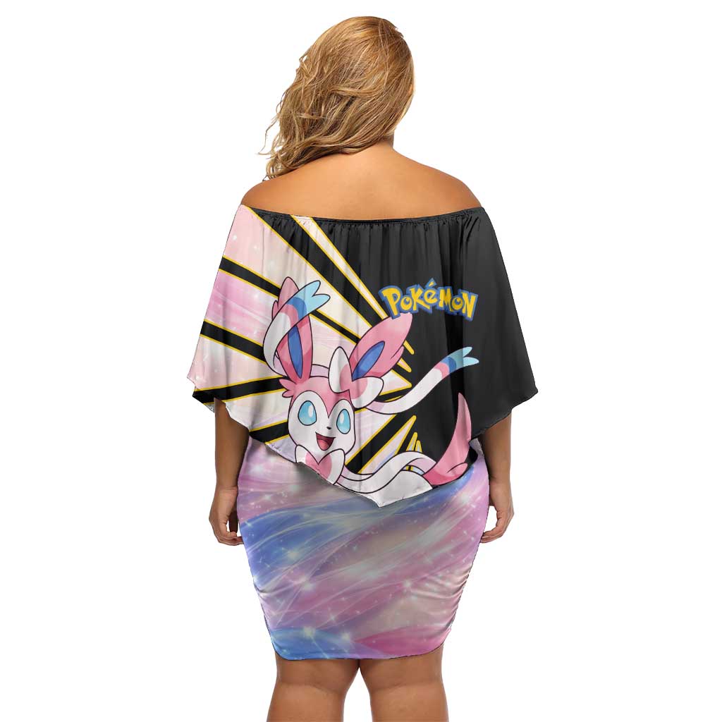 Sylveon Poké Family Matching Off Shoulder Short Dress and Hawaiian Shirt Pastel Ribbon Comic Style