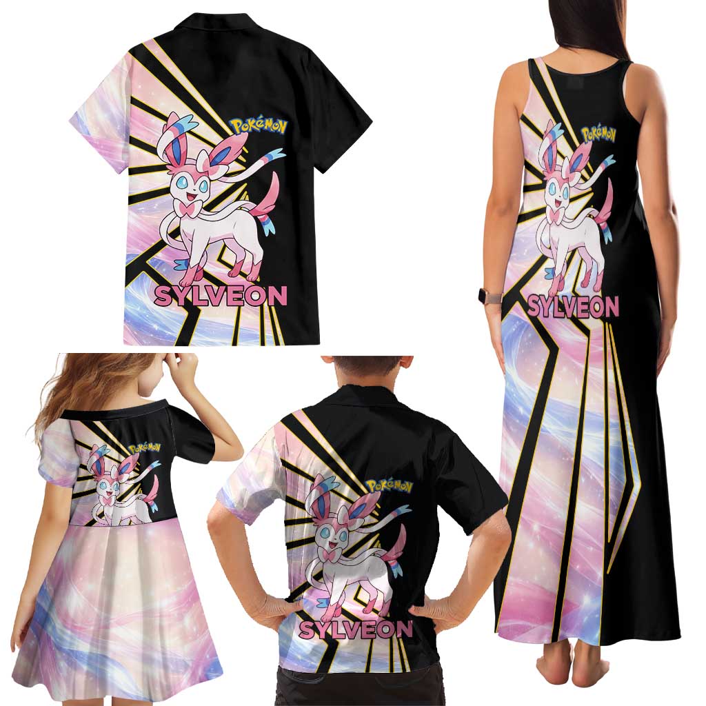 Sylveon Poké Family Matching Tank Maxi Dress and Hawaiian Shirt Pastel Ribbon Comic Style