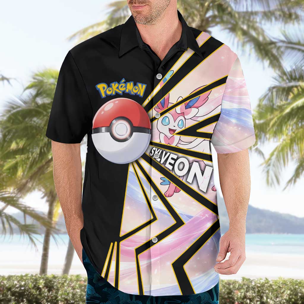 Sylveon Poké Hawaiian Shirt Pastel Ribbon Comic Style