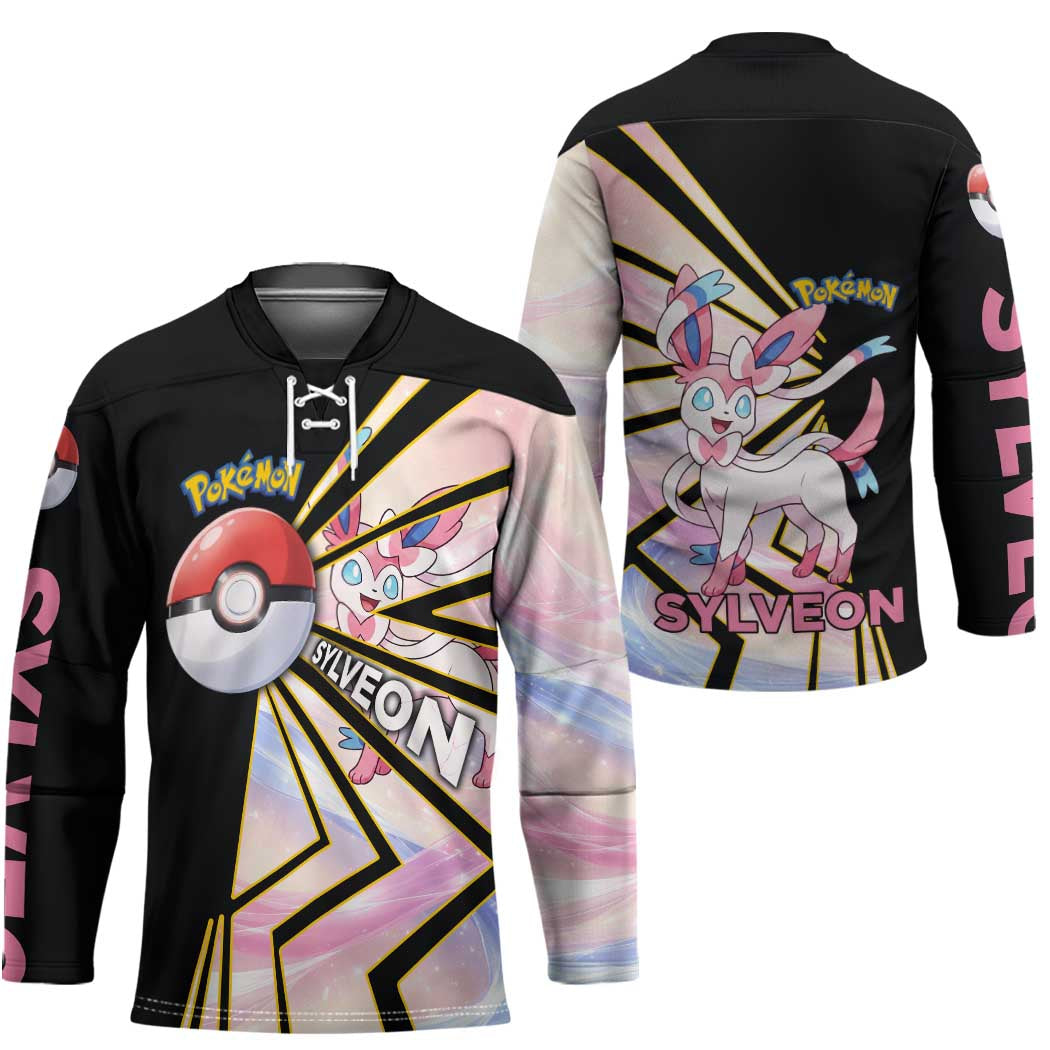 Sylveon Poké Hockey Jersey Pastel Ribbon Comic Style