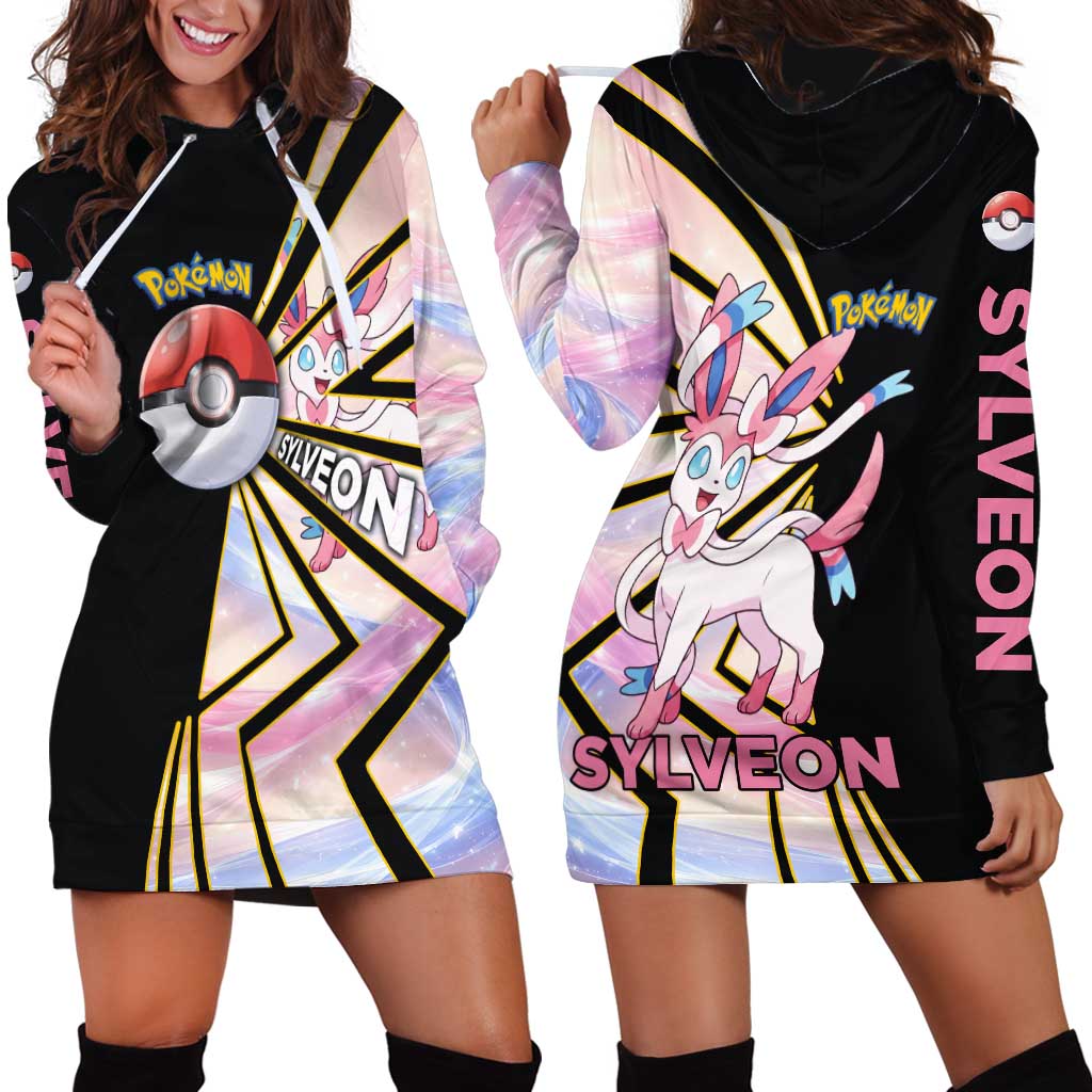 Sylveon Poké Hoodie Dress Pastel Ribbon Comic Style