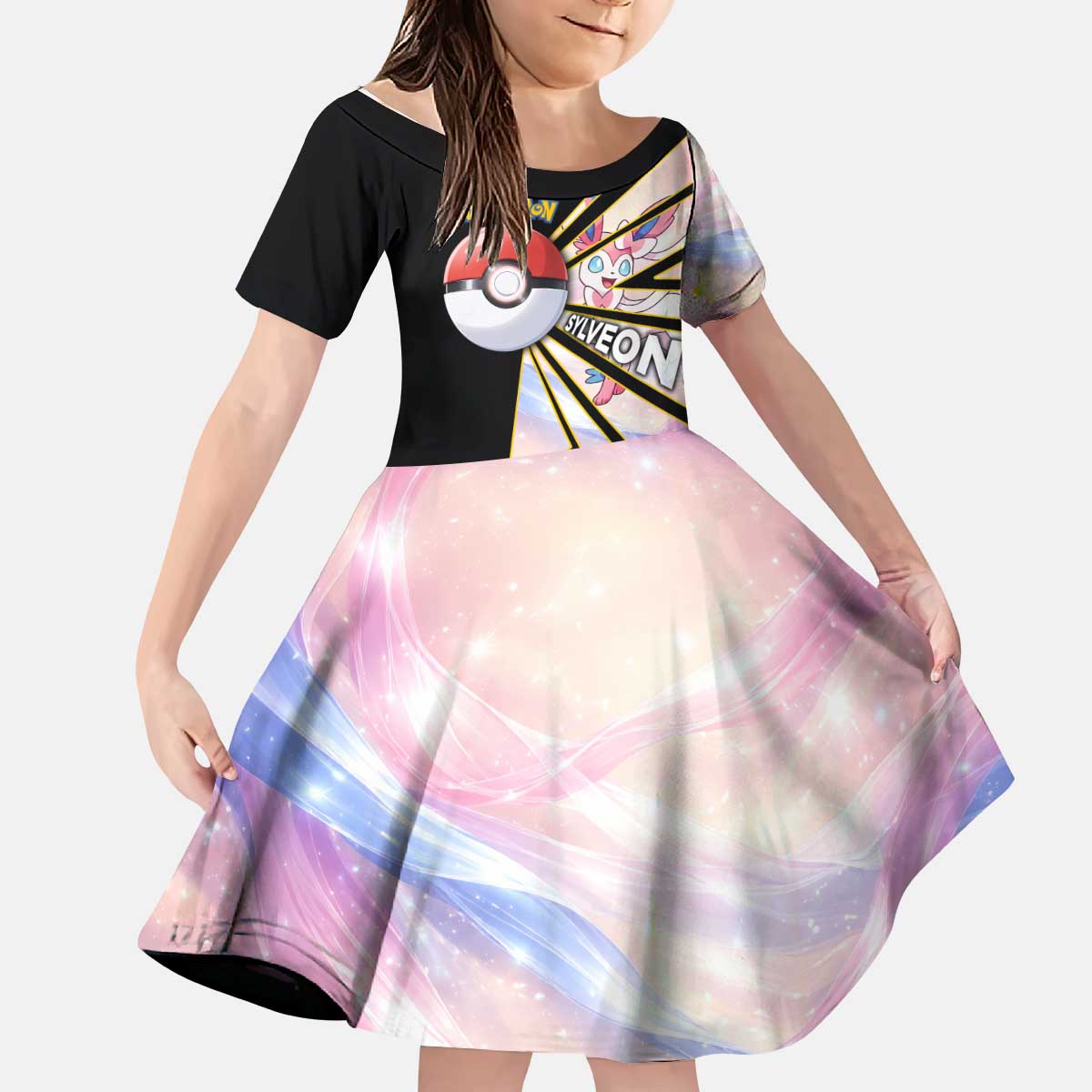 Sylveon Poké Kid Short Sleeve Dress Pastel Ribbon Comic Style