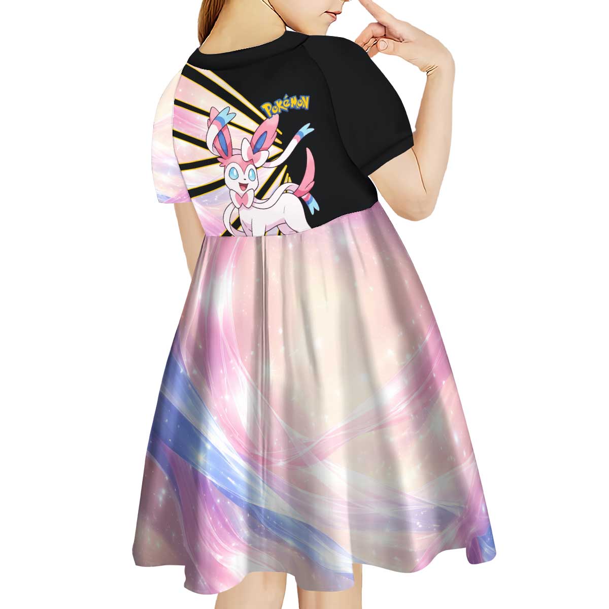 Sylveon Poké Kid Short Sleeve Dress Pastel Ribbon Comic Style