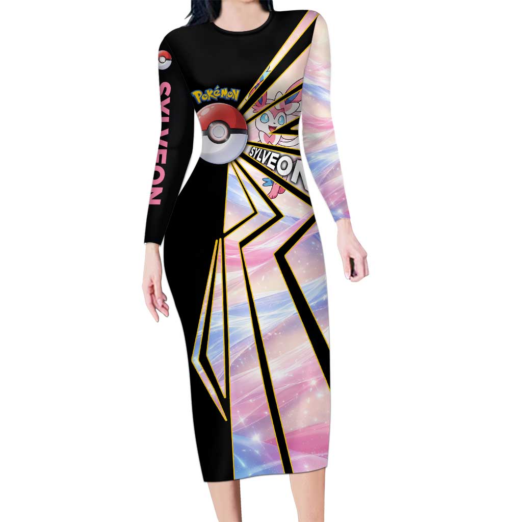 Sylveon Poké Long Sleeve Bodycon Dress Pastel Ribbon Comic Style