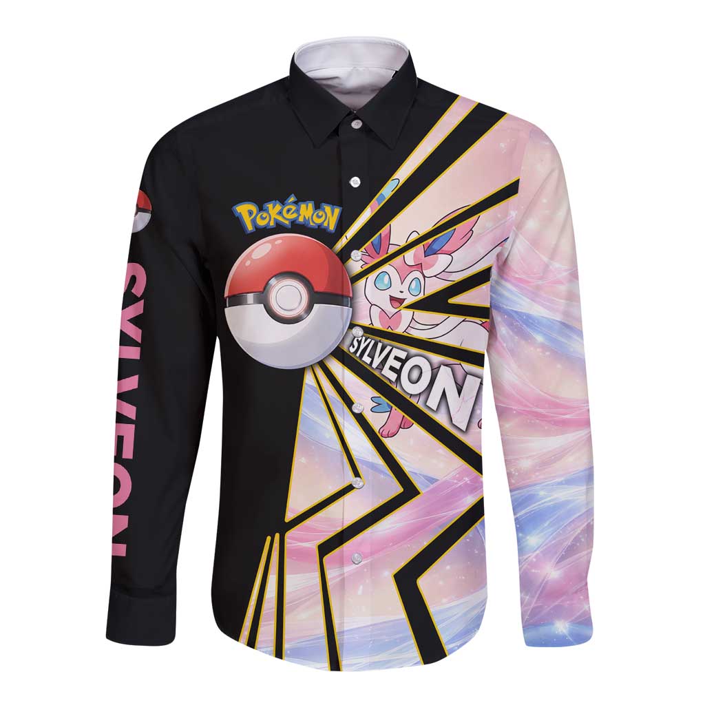 Sylveon Poké Long Sleeve Button Shirt Pastel Ribbon Comic Style