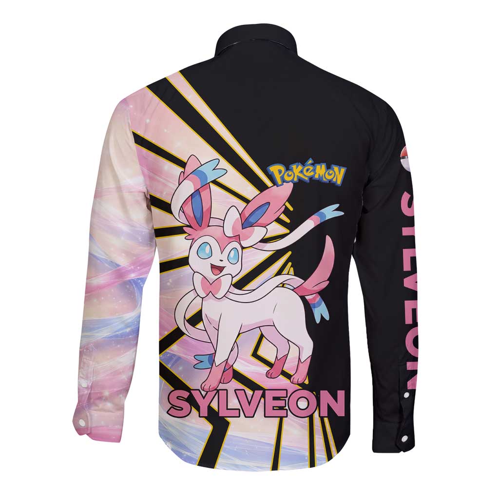 Sylveon Poké Long Sleeve Button Shirt Pastel Ribbon Comic Style