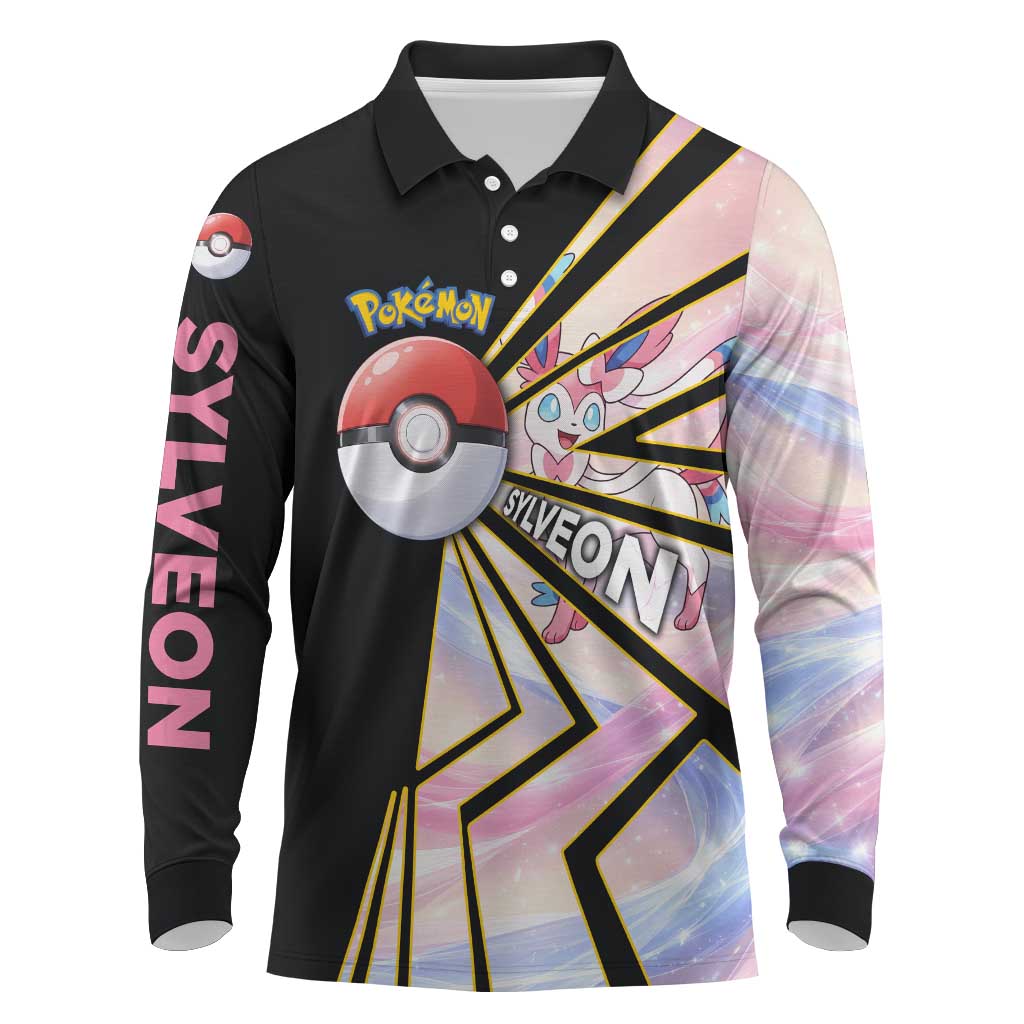 Sylveon Poké Long Sleeve Polo Shirt Pastel Ribbon Comic Style