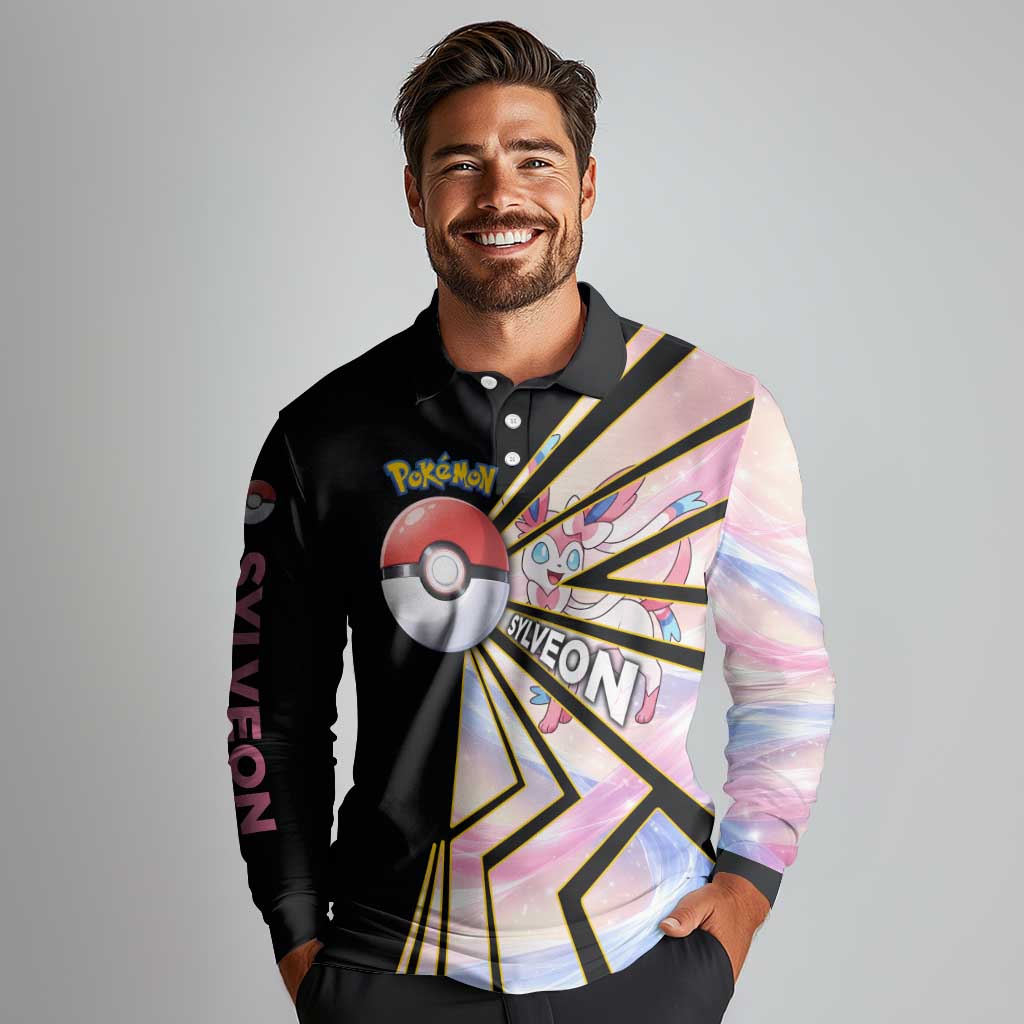 Sylveon Poké Long Sleeve Polo Shirt Pastel Ribbon Comic Style