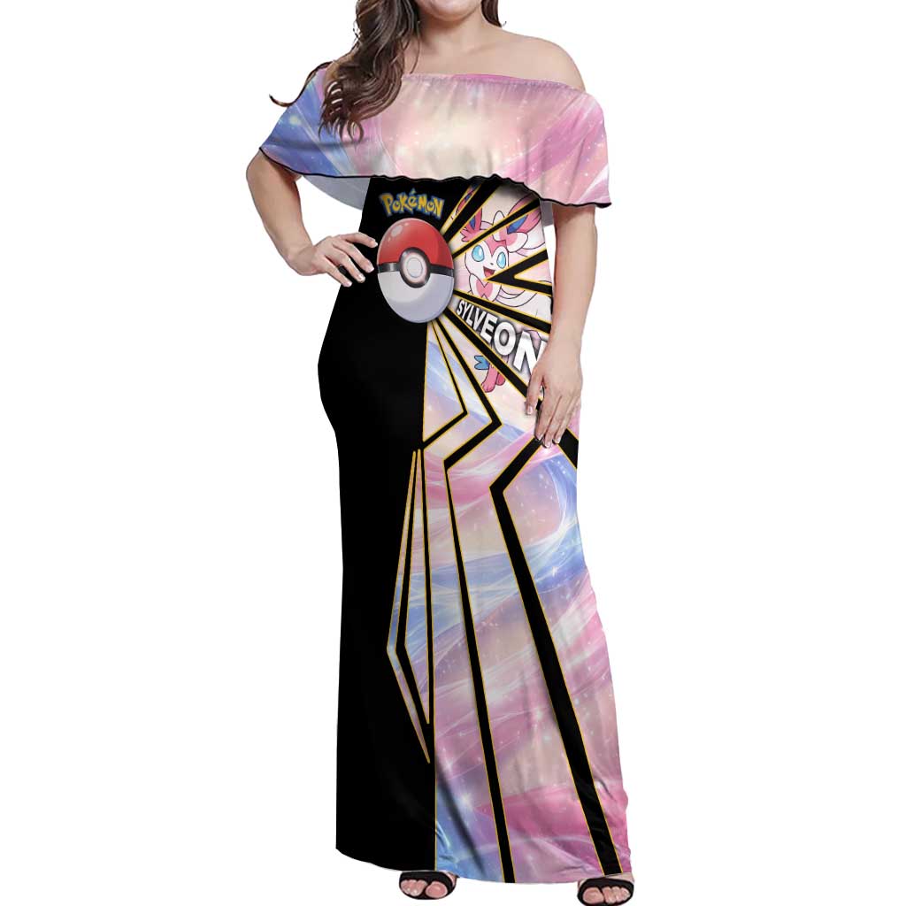 Sylveon Poké Off Shoulder Maxi Dress Pastel Ribbon Comic Style