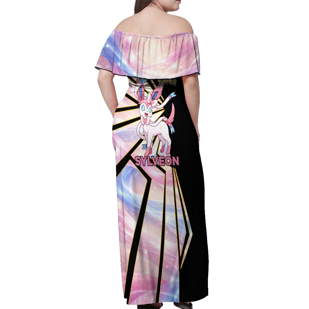 Sylveon Poké Off Shoulder Maxi Dress Pastel Ribbon Comic Style