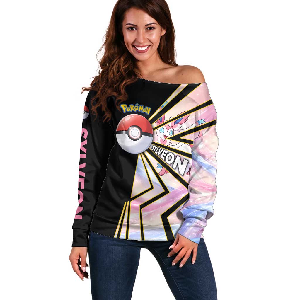 Sylveon Poké Off Shoulder Sweater Pastel Ribbon Comic Style