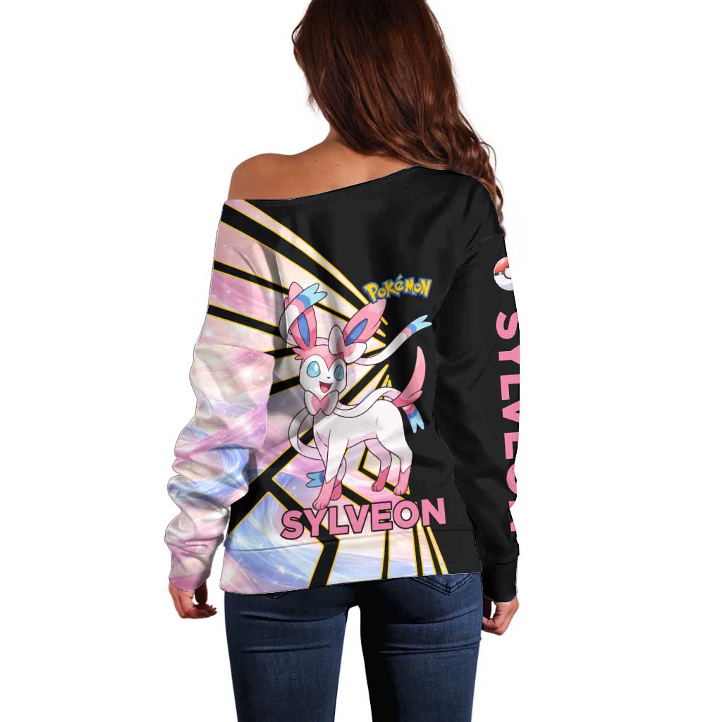 Sylveon Poké Off Shoulder Sweater Pastel Ribbon Comic Style