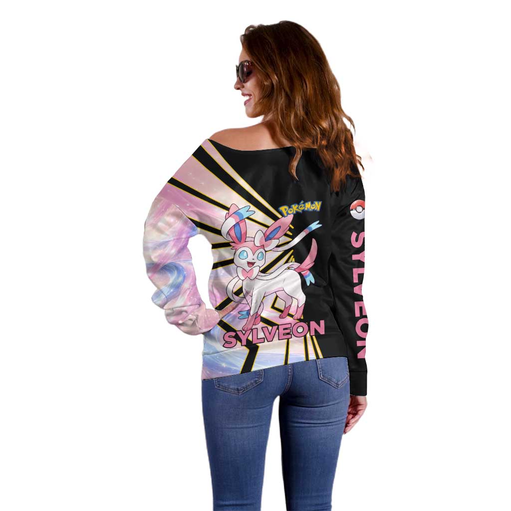 Sylveon Poké Off Shoulder Sweater Pastel Ribbon Comic Style