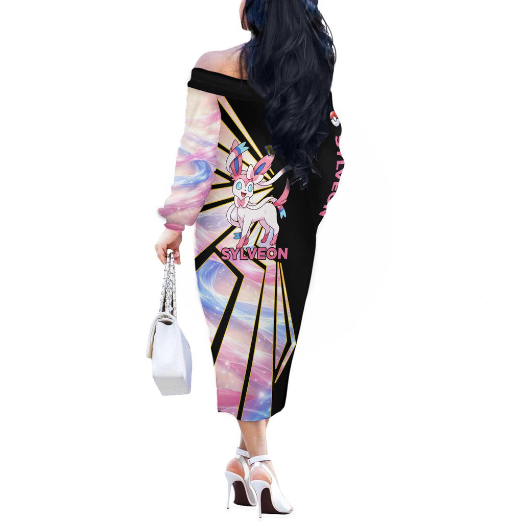 Sylveon Poké Off The Shoulder Long Sleeve Dress Pastel Ribbon Comic Style