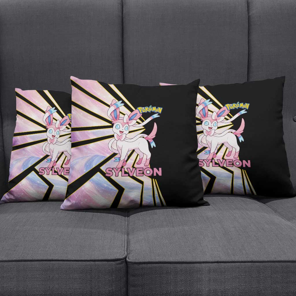 Sylveon Poké Pillow Cover Pastel Ribbon Comic Style