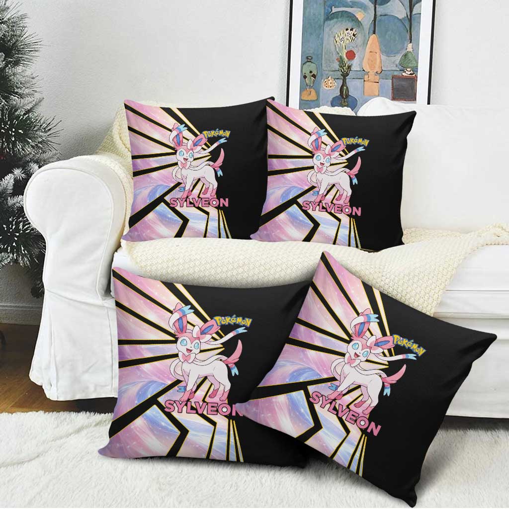 Sylveon Poké Pillow Cover Pastel Ribbon Comic Style