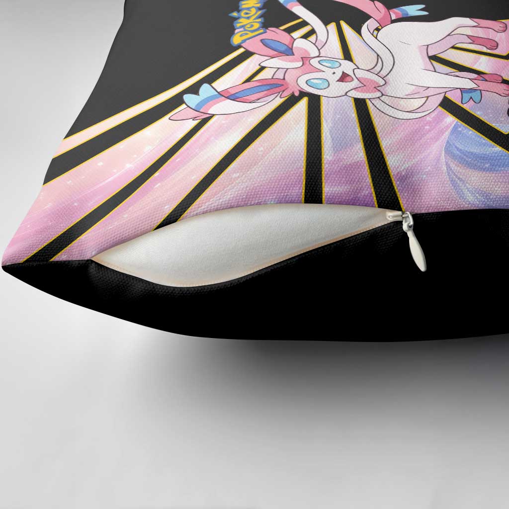 Sylveon Poké Pillow Cover Pastel Ribbon Comic Style