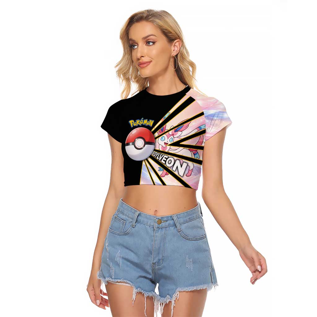 Sylveon Poké Raglan Cropped T Shirt Pastel Ribbon Comic Style