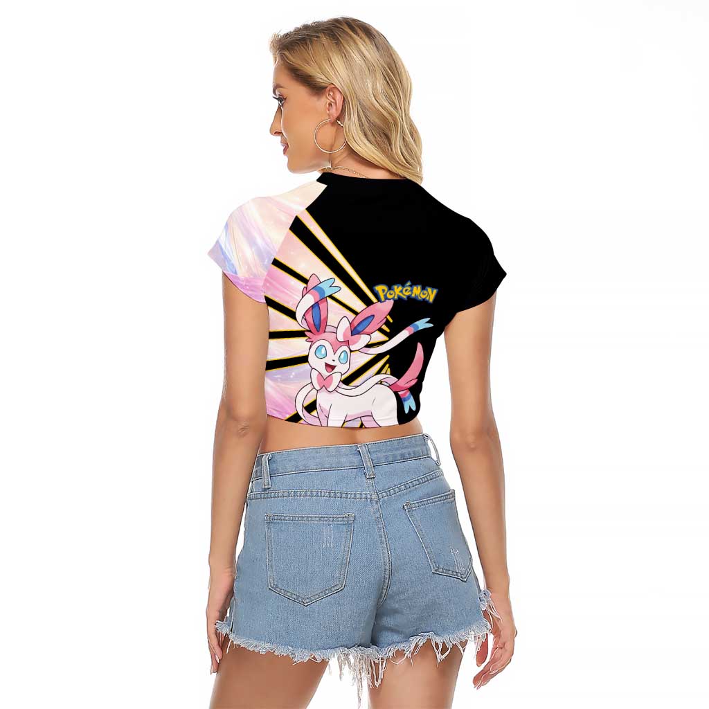 Sylveon Poké Raglan Cropped T Shirt Pastel Ribbon Comic Style