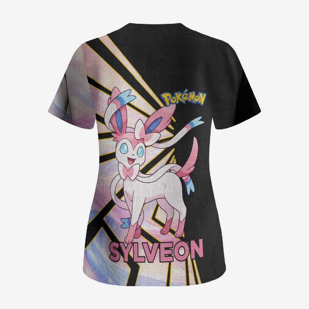Sylveon Poké Scrub Top Pastel Ribbon Comic Style