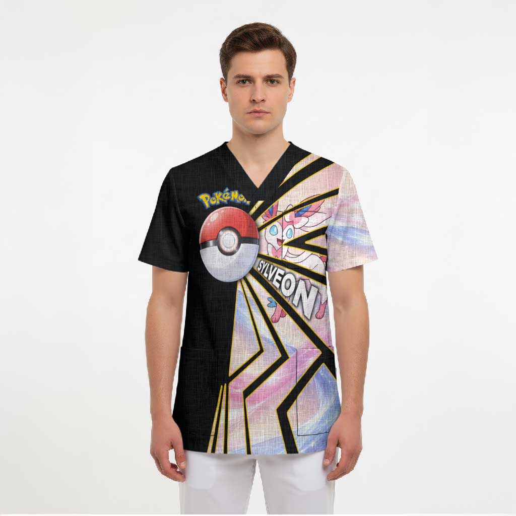 Sylveon Poké Scrub Top Pastel Ribbon Comic Style