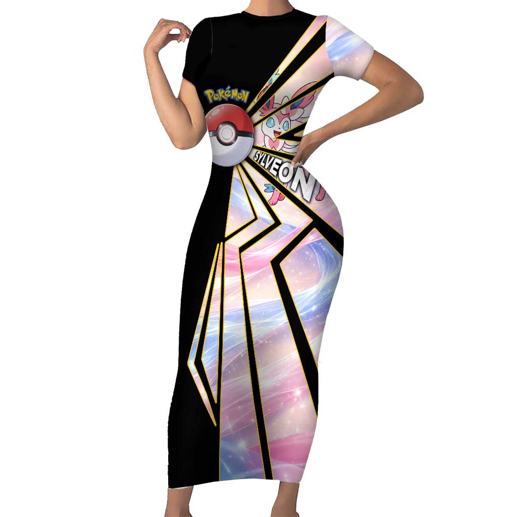 Sylveon Poké Short Sleeve Bodycon Dress Pastel Ribbon Comic Style