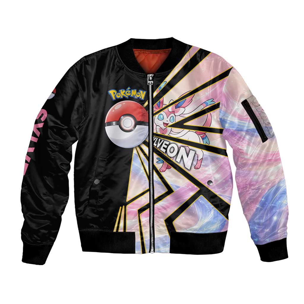 Sylveon Poké Sleeve Zip Bomber Jacket Pastel Ribbon Comic Style