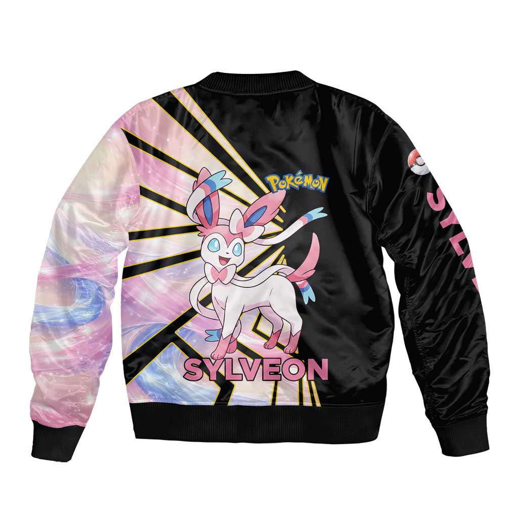 Sylveon Poké Sleeve Zip Bomber Jacket Pastel Ribbon Comic Style