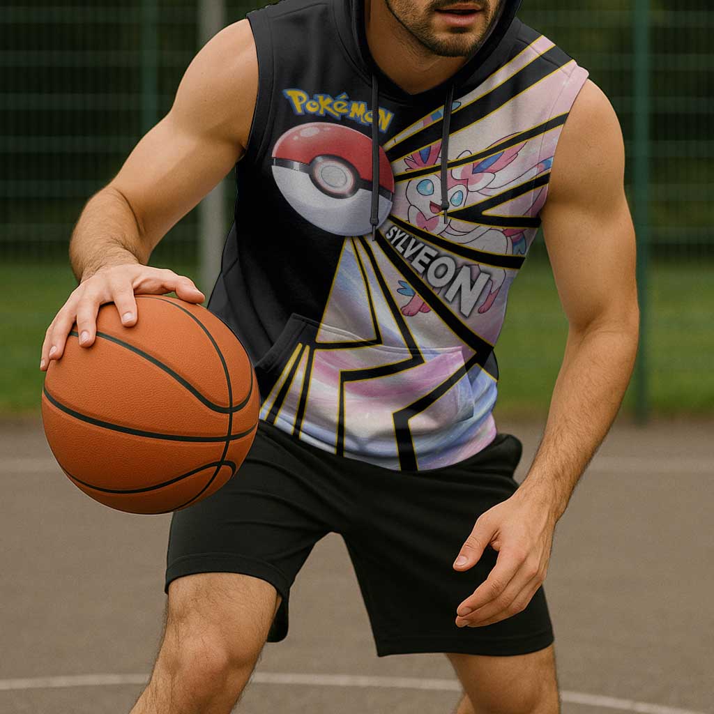 Sylveon Poké Sleeveless Hoodie Pastel Ribbon Comic Style