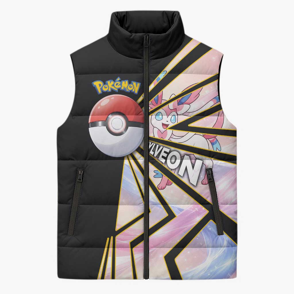 Sylveon Poké Sleeveless Puffer Jacket Pastel Ribbon Comic Style