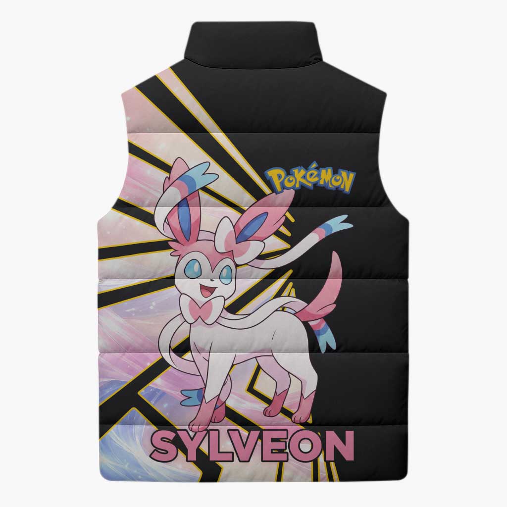 Sylveon Poké Sleeveless Puffer Jacket Pastel Ribbon Comic Style